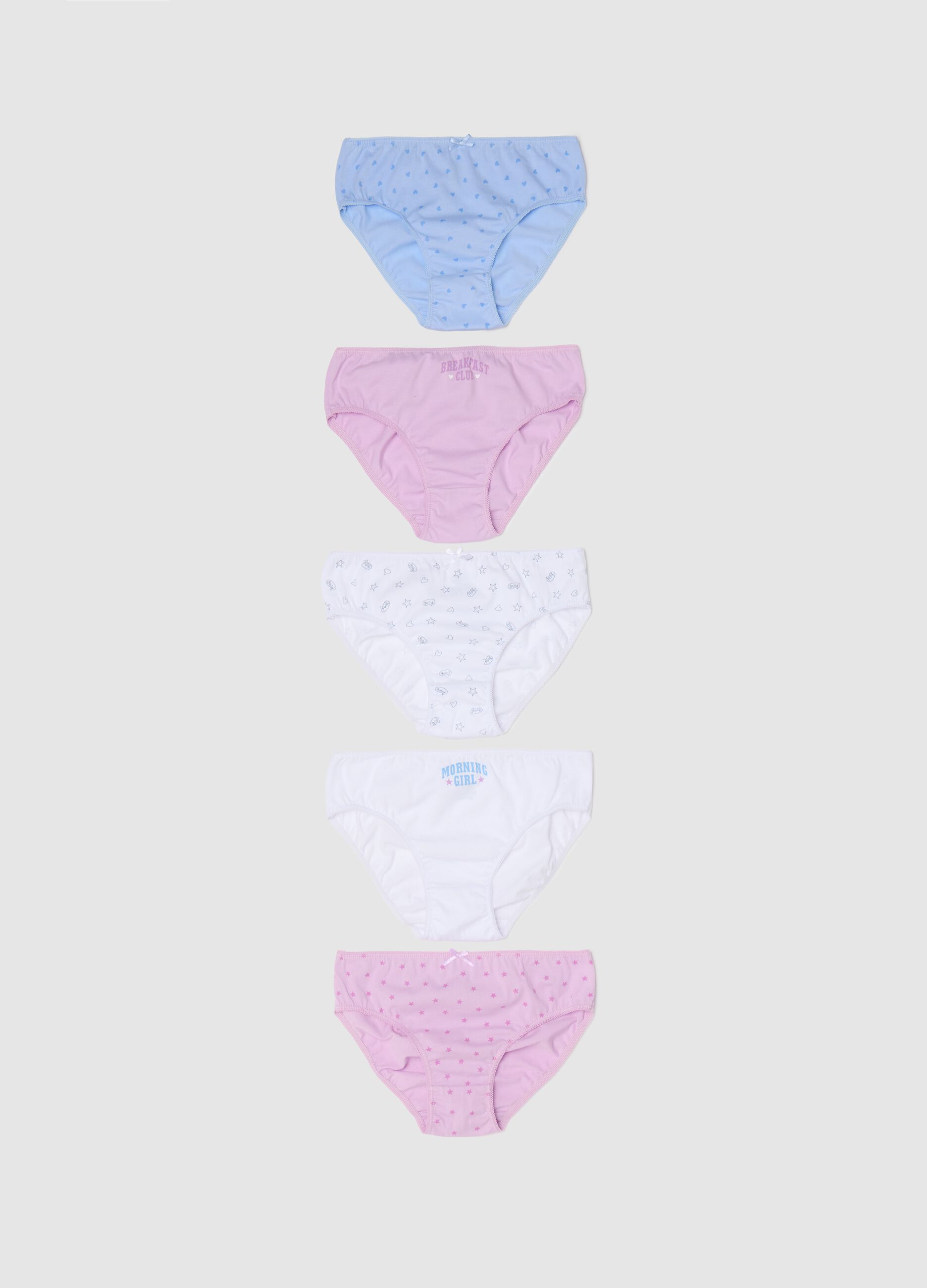 Five-pack briefs with stars print and bow