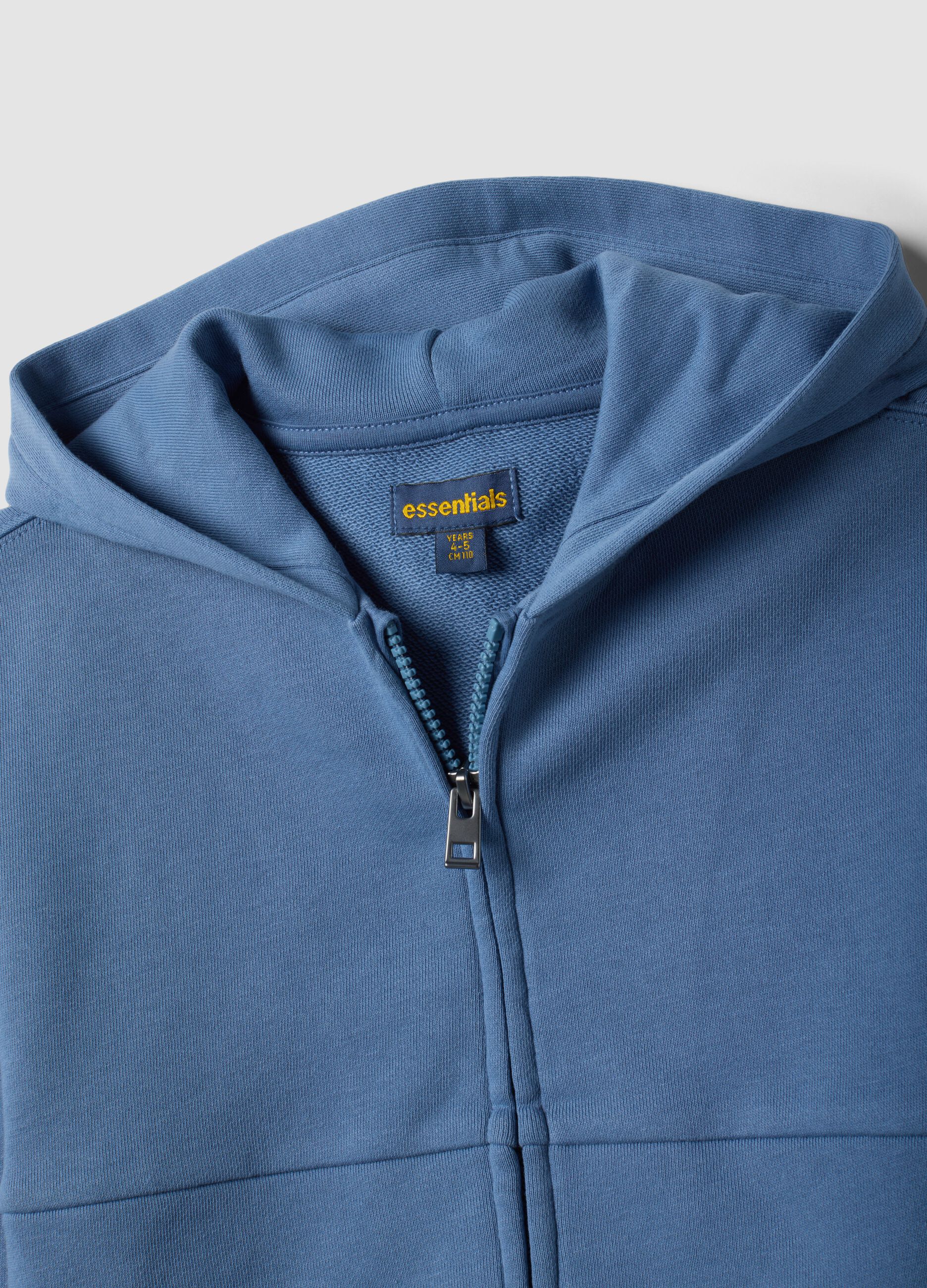 Blue organic cotton hooded sweatshirt with oversized fit for boys