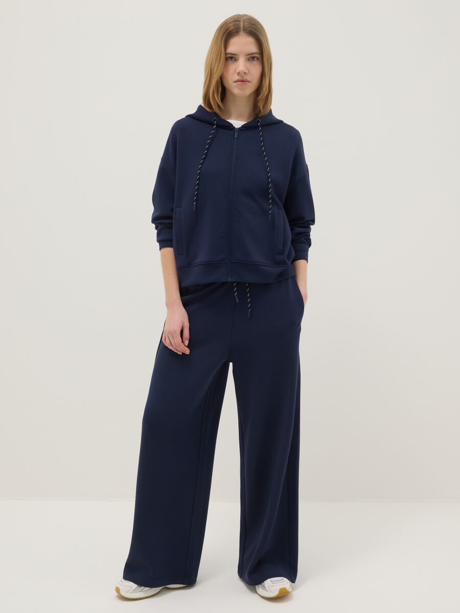 Blue wide leg trousers in stretch modal blend_0