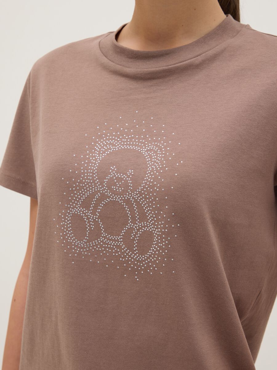 Pure cotton brown t-shirt regular fit with glittery teddy bear_3