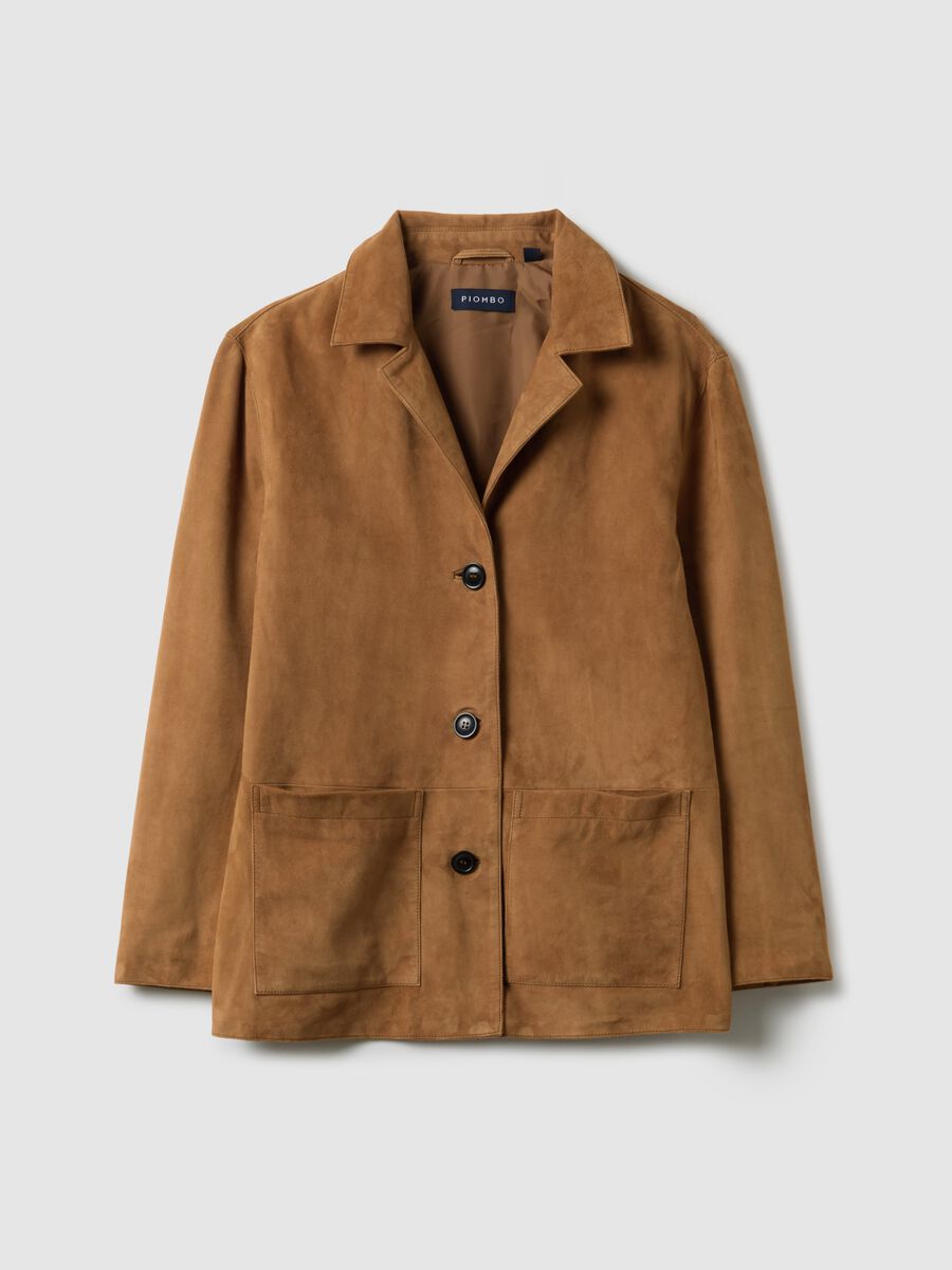 Blazer in vera pelle marrone regular fit con bottoni_4