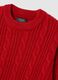 Maglione girocollo rosso da bambino regular fit con design a trecce_3