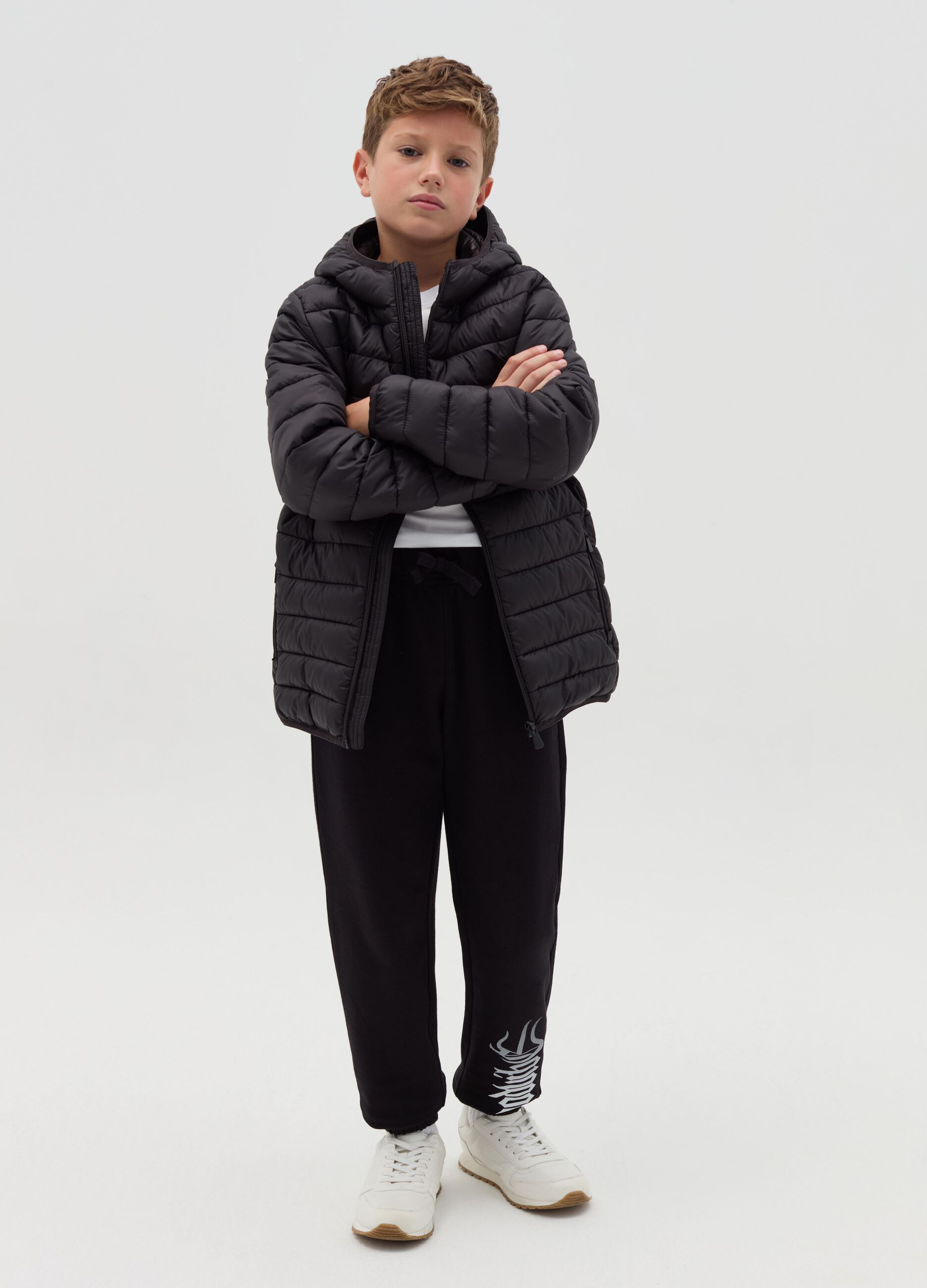 Fleece joggers with gothic motif print