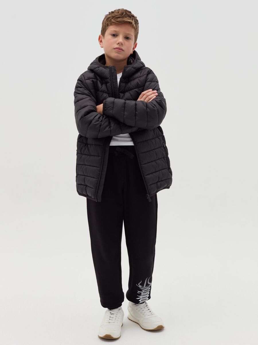 Fleece joggers with gothic motif print_1