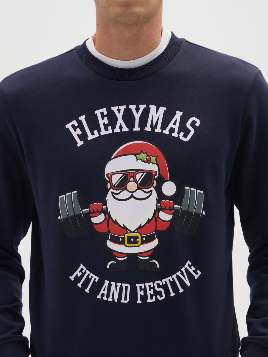 Regular fit blue cotton blend sweatshirt with crew neck_3