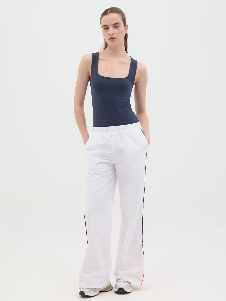 Women's stretch cotton blue bodysuit regular fit with square neckline_0