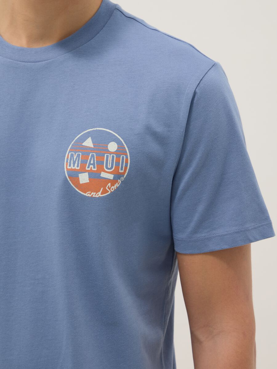 T-shirt azzurra in puro cotone relaxed fit con stampa_3