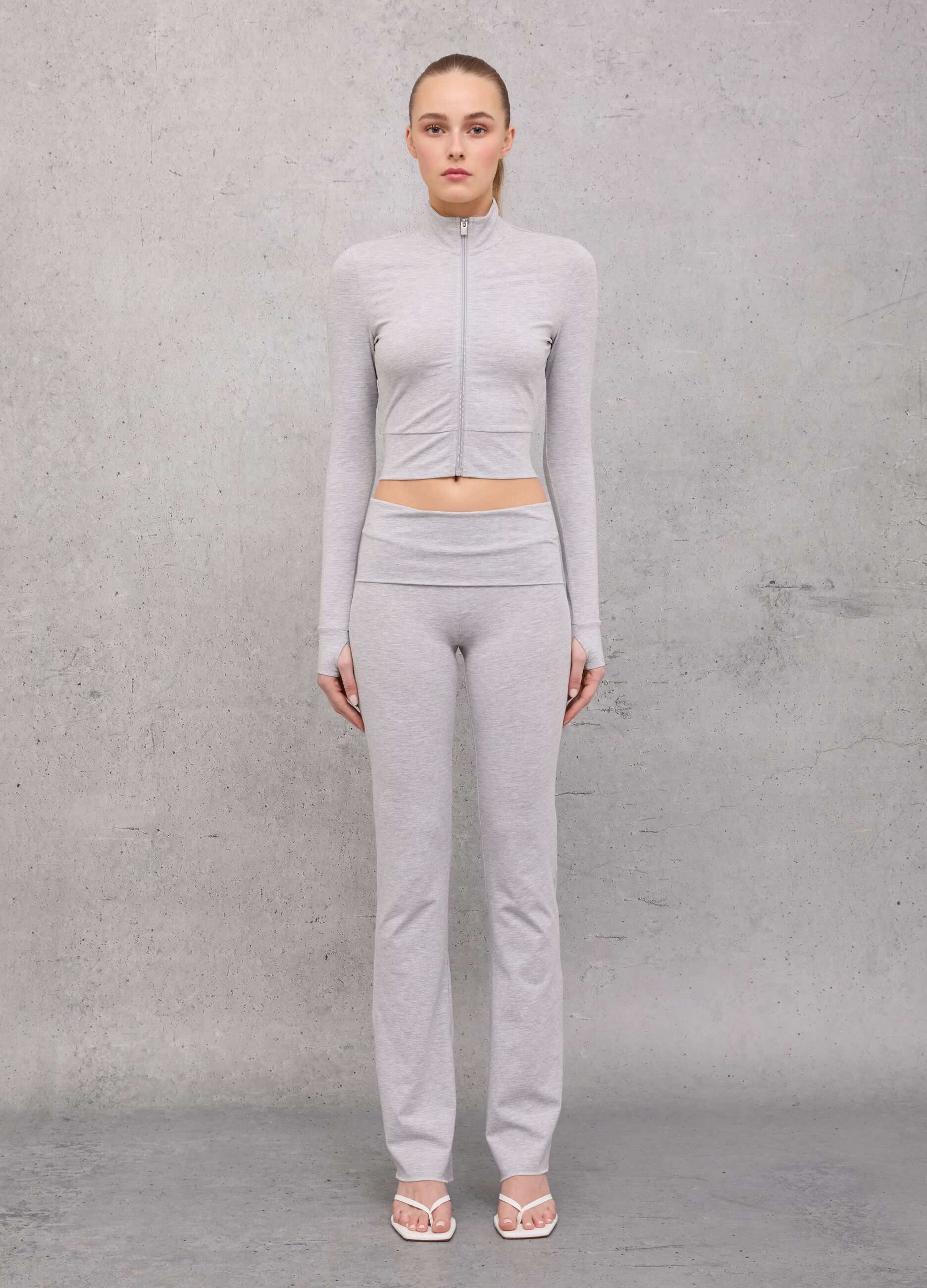 Crop Jersey Full-zip Grey Mélange