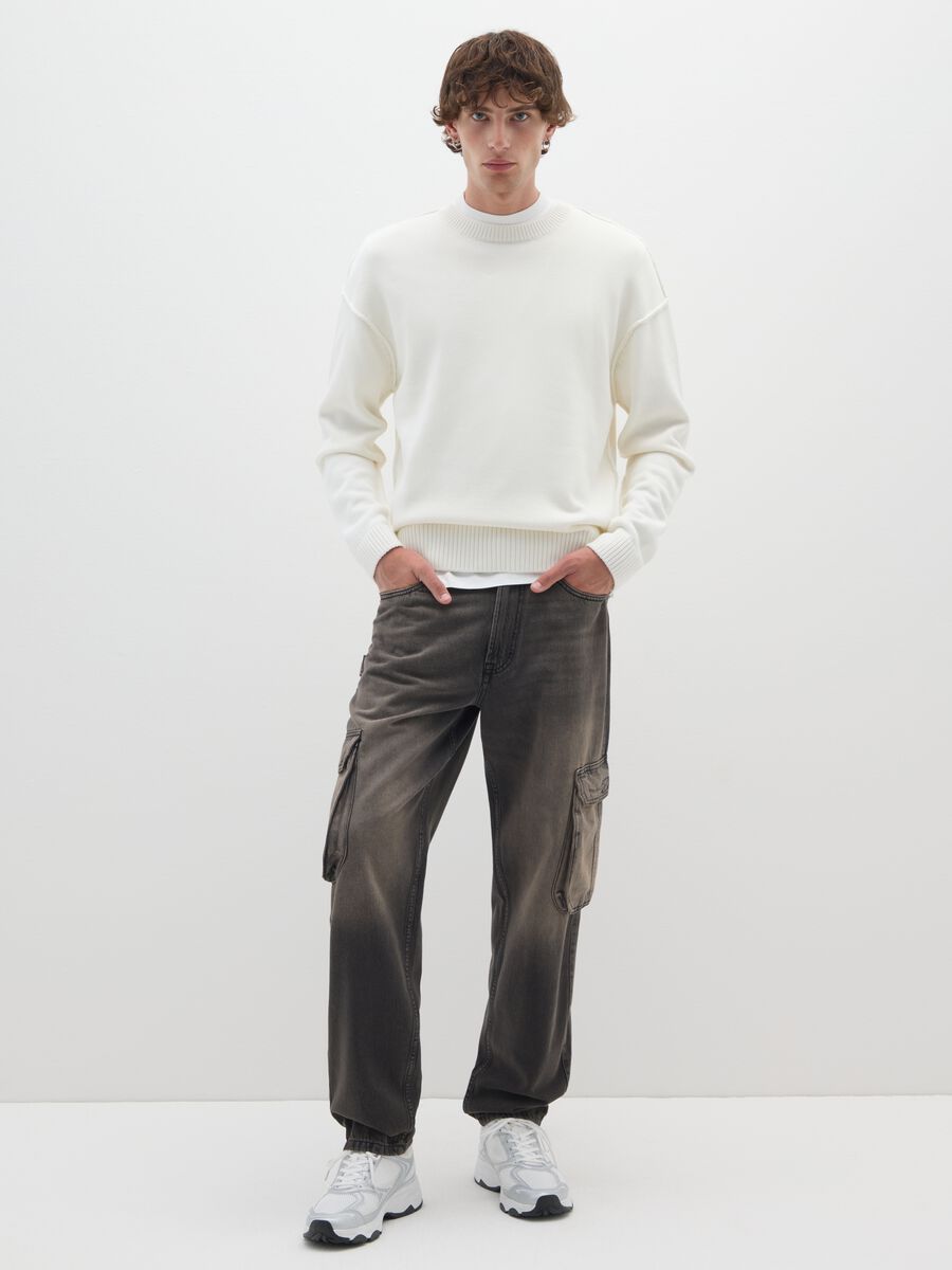 Jeans baggy in puro cotone multicolor con tasche cargo_0