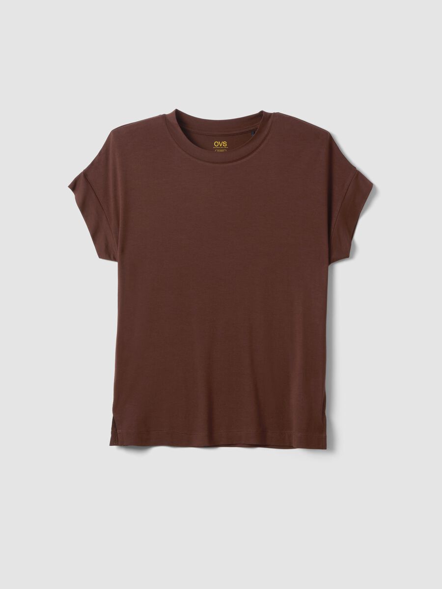 Brown short-sleeved stretch viscose T-shirt_4