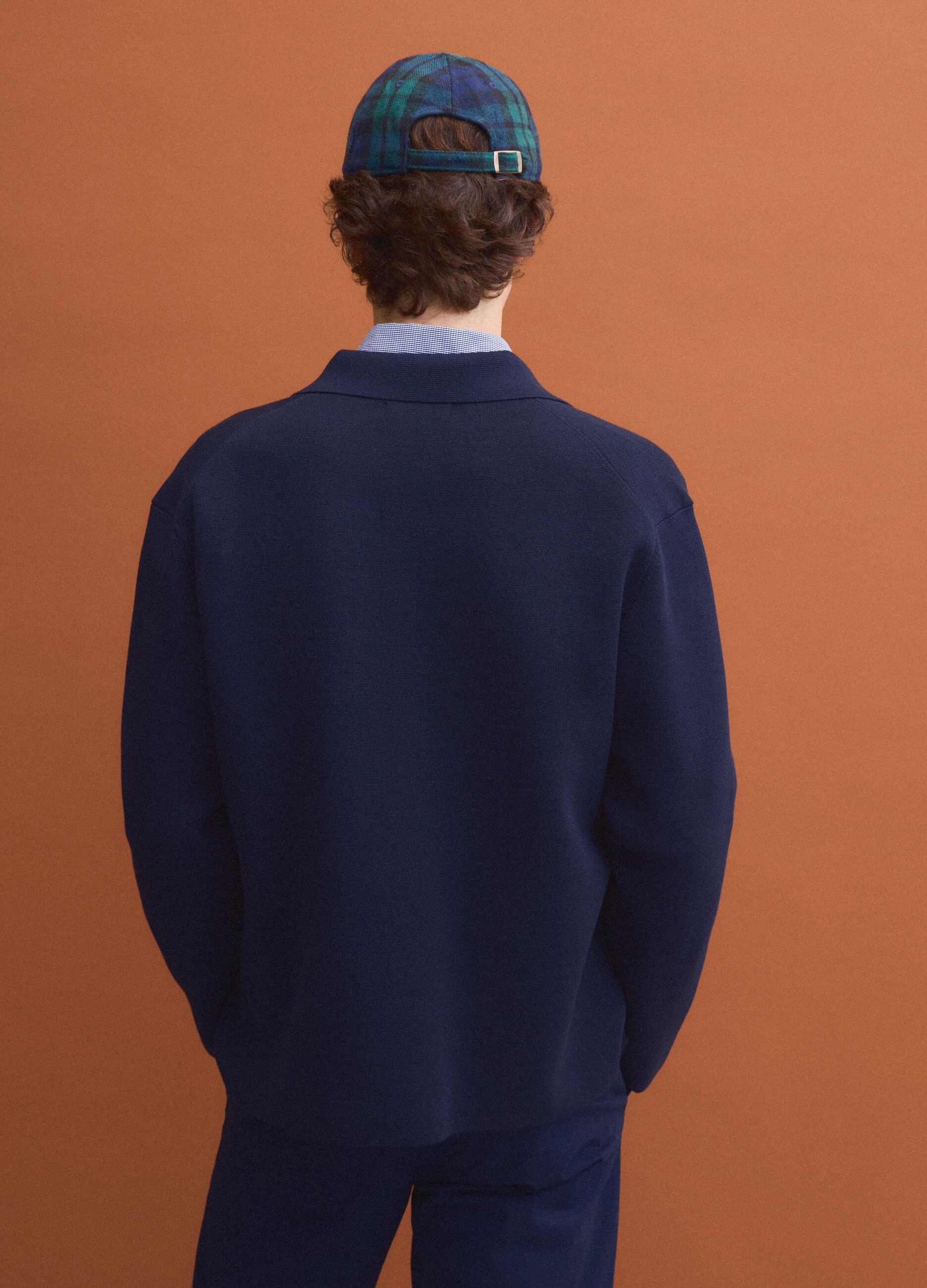 Blue regular-fit cotton-blend cardigan with collar