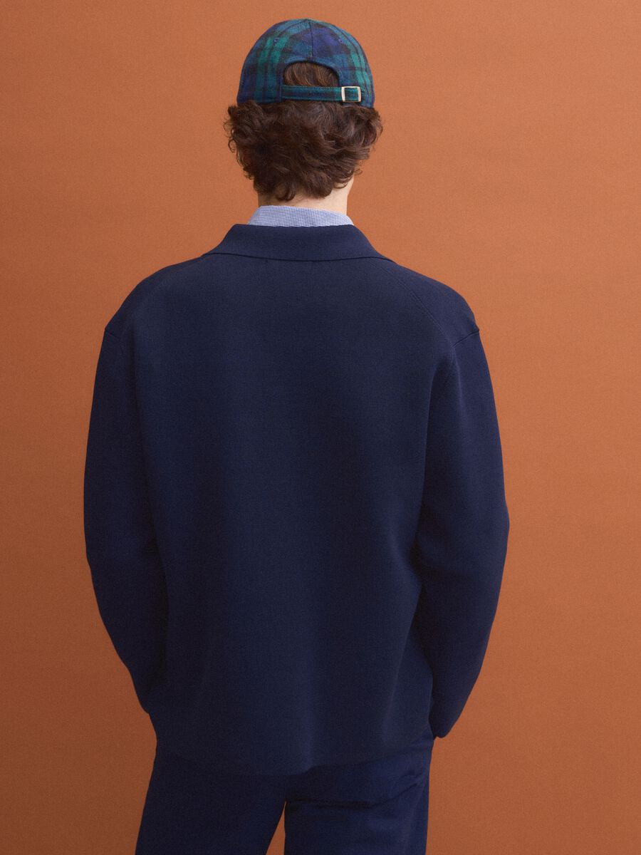 Cardigan blu con colletto in misto cotone regular fit_3