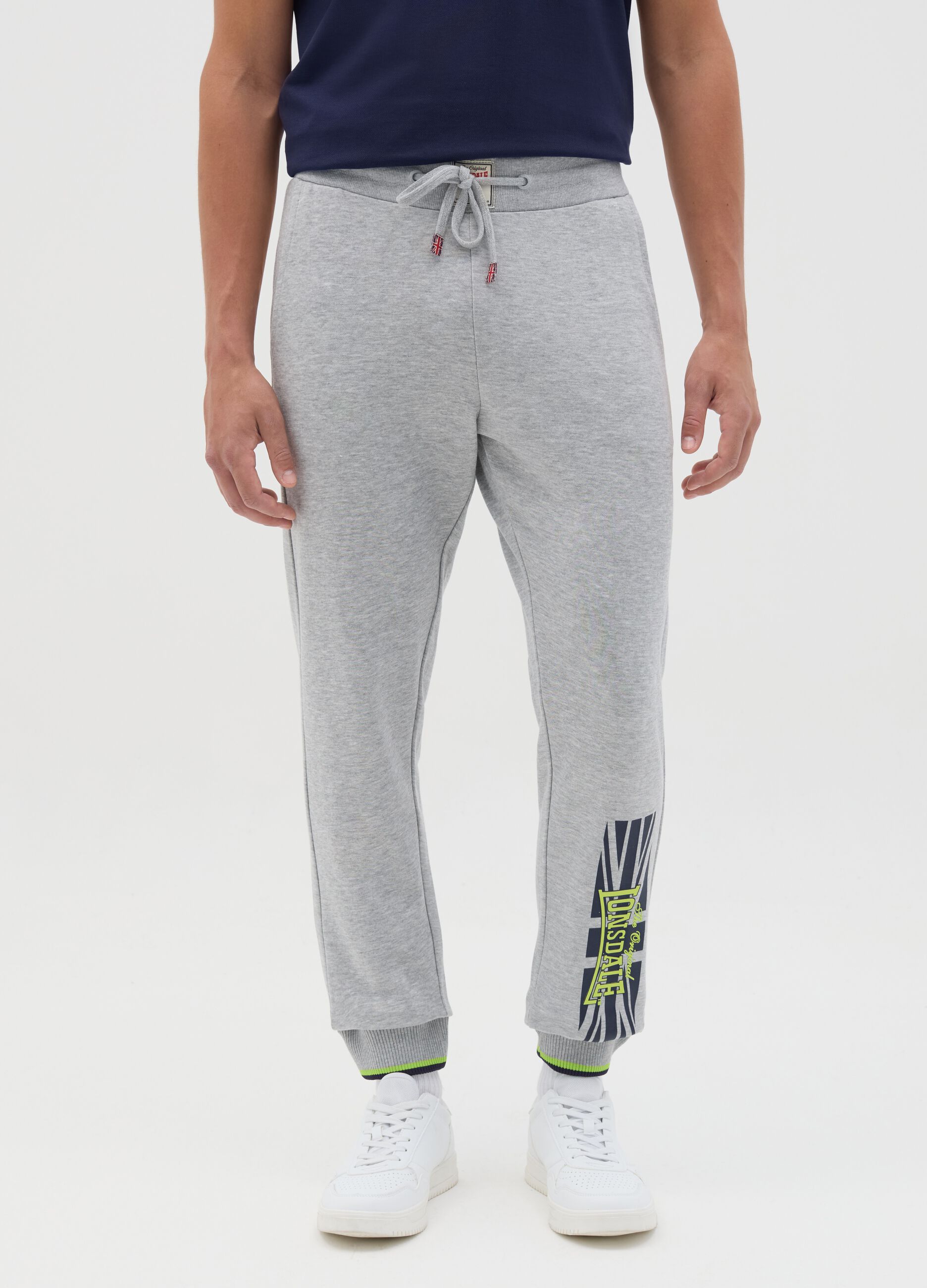 Light grey joggers in fleece with logo print