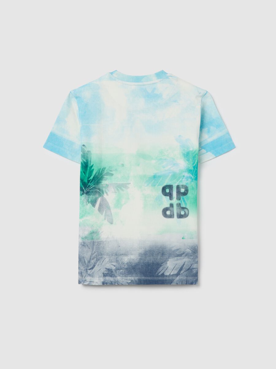 Light blue and blue dip-dye T-shirt with logo and palms print_1