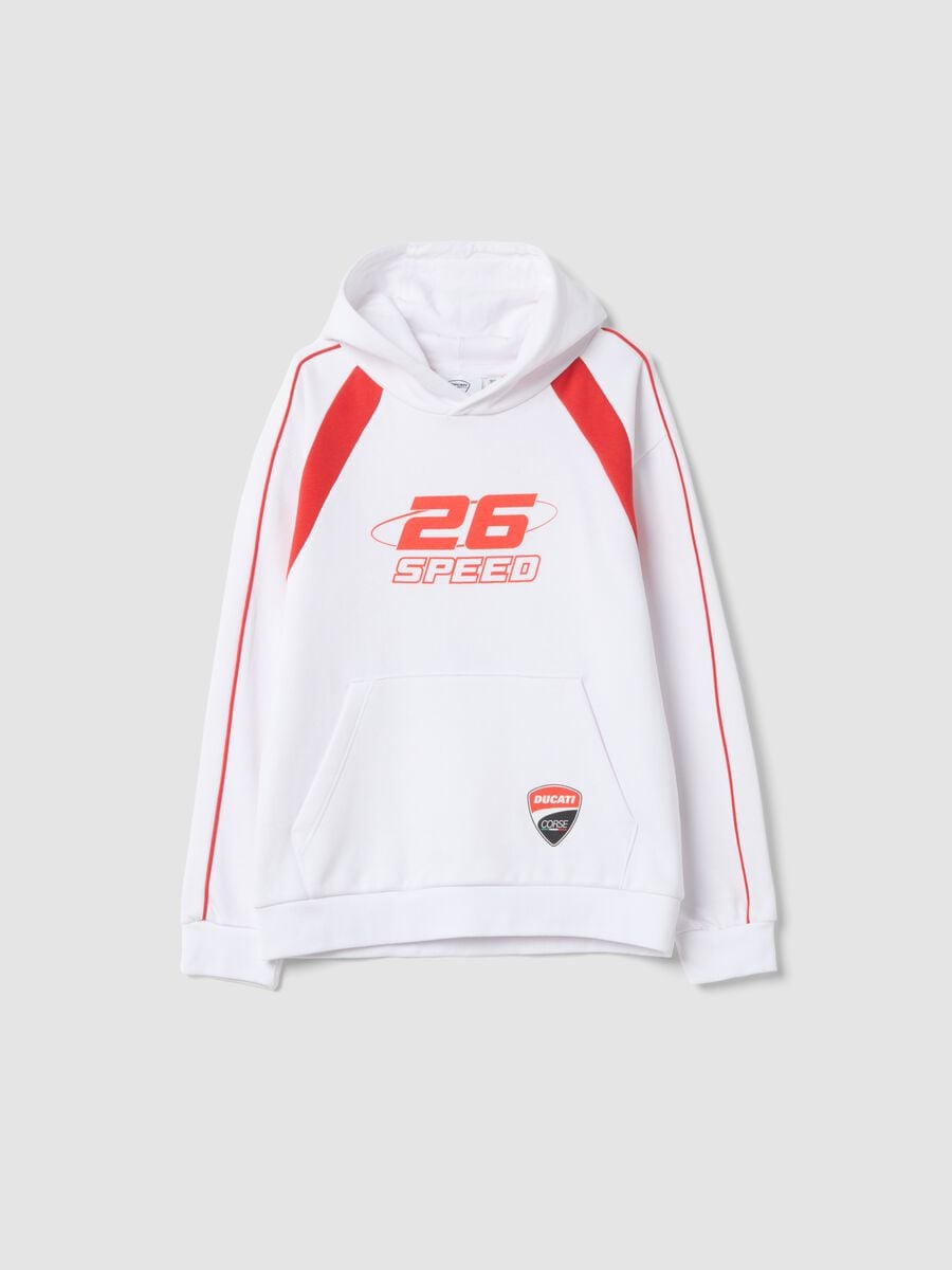 White Ducati-themed cotton-blend hoodie, relaxed fit_0