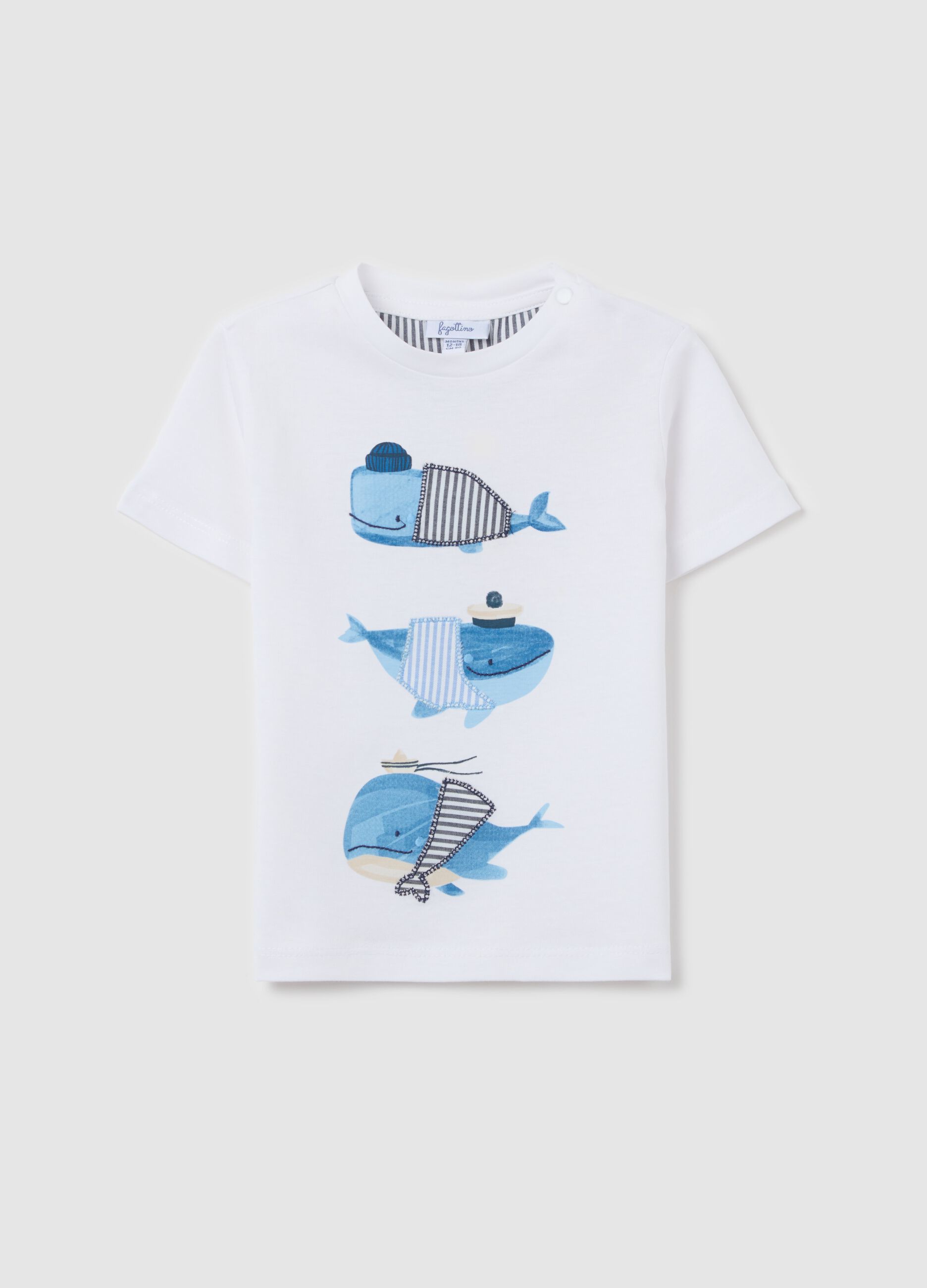 White cotton T-shirt with whales print