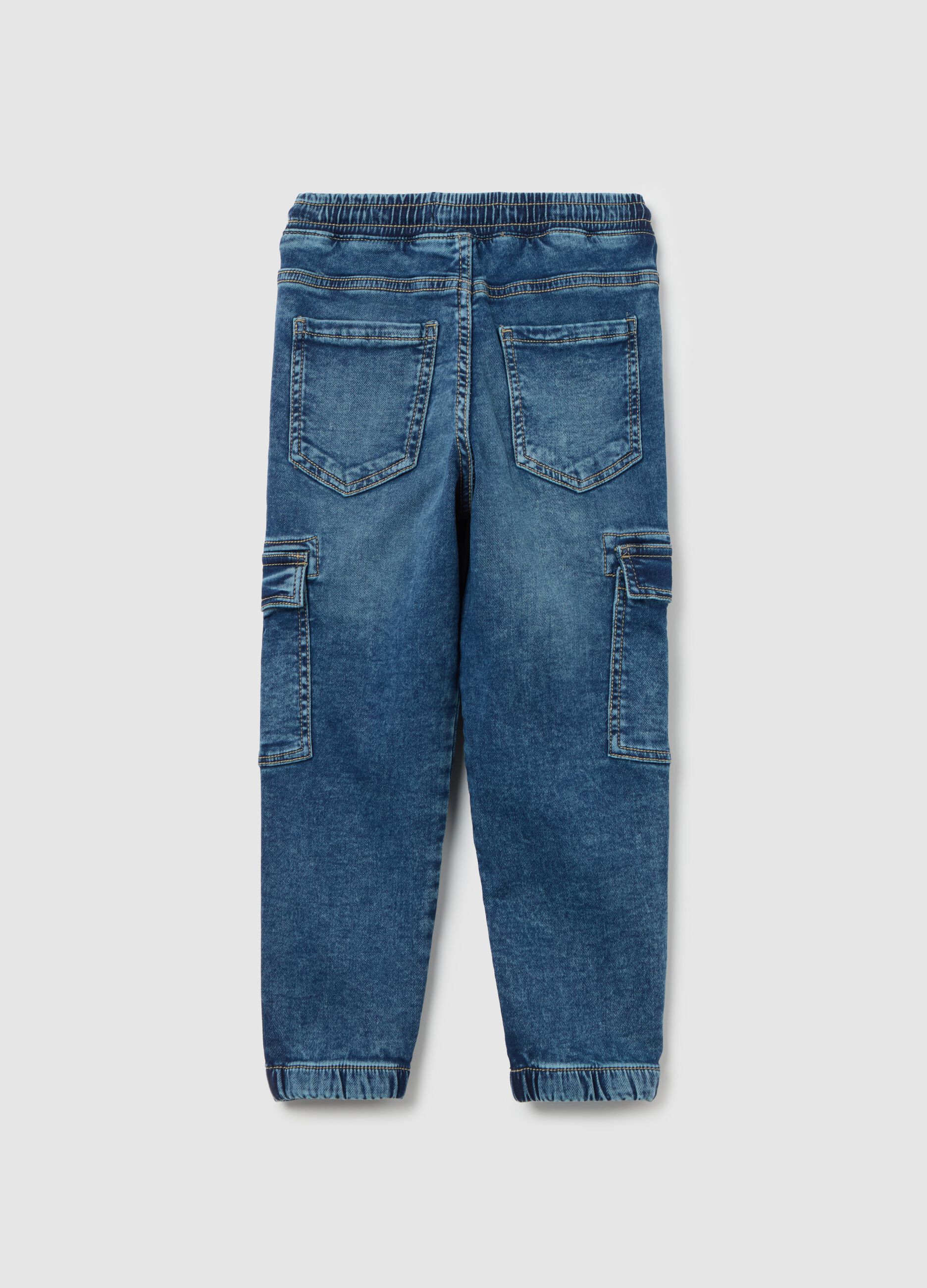 Cargo joggers in denim with drawstring