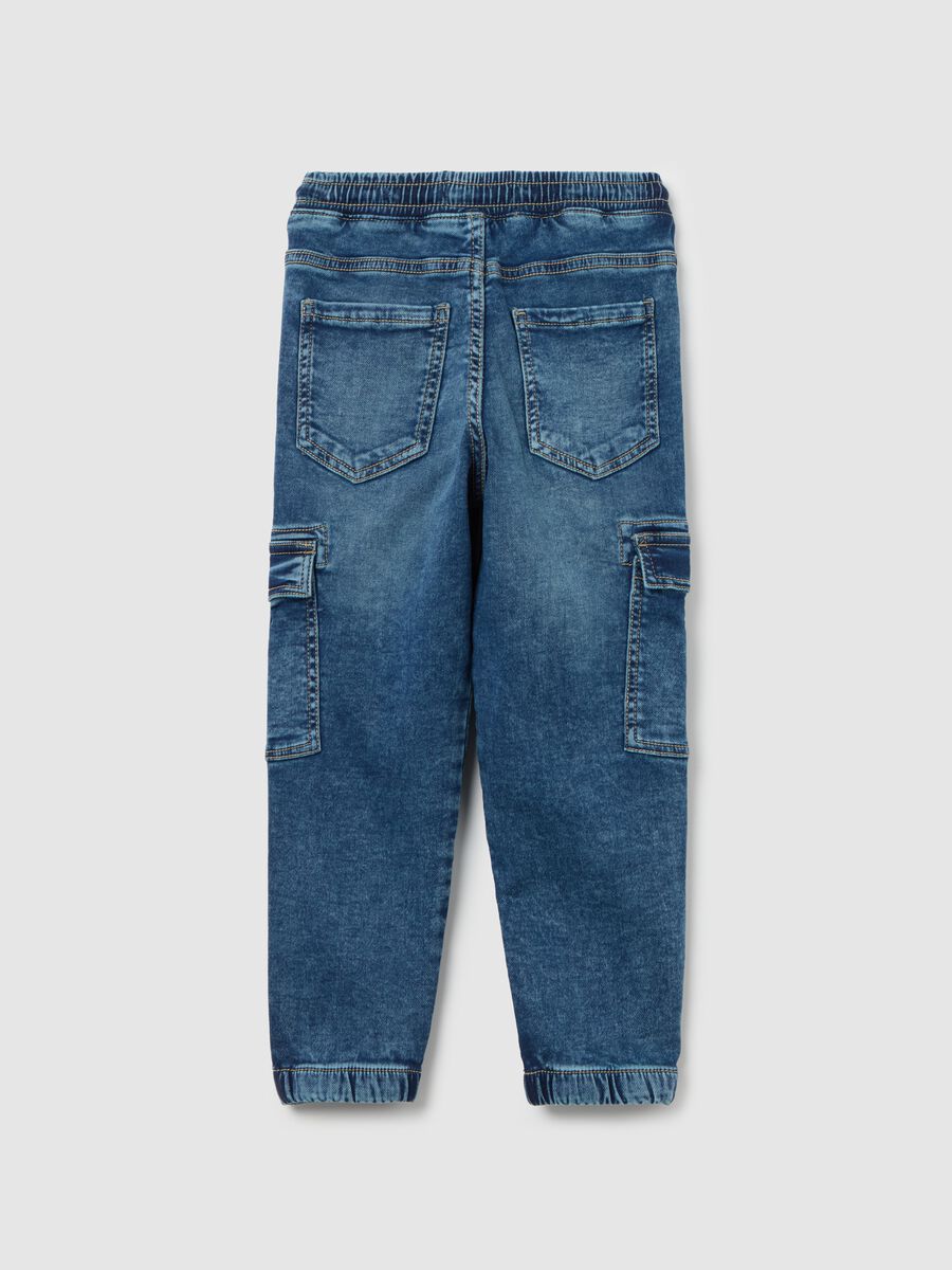 Cargo joggers in denim with drawstring_1