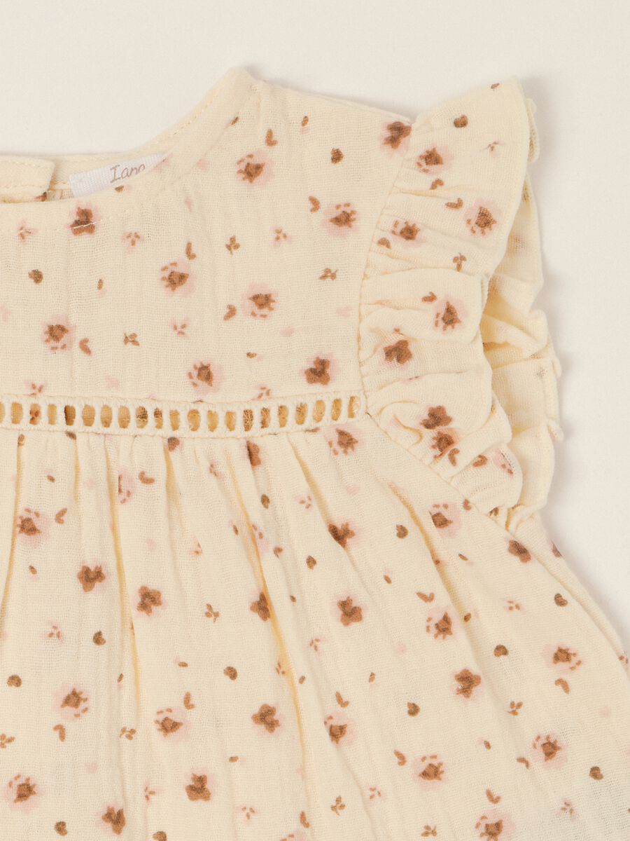 Beige baby girl set in pure cotton with floral print_2
