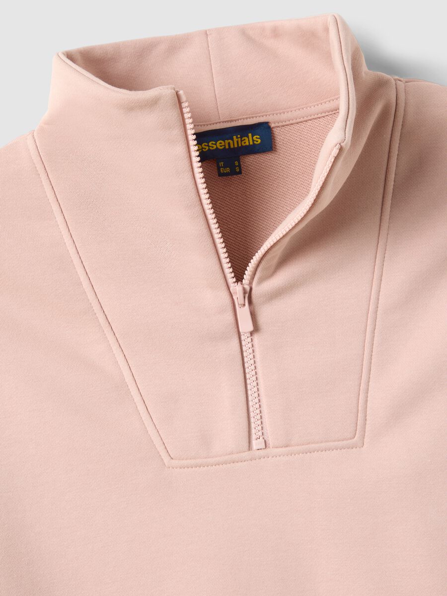 Regular fit pink cotton blend sweatshirt with half zip and high collar_5