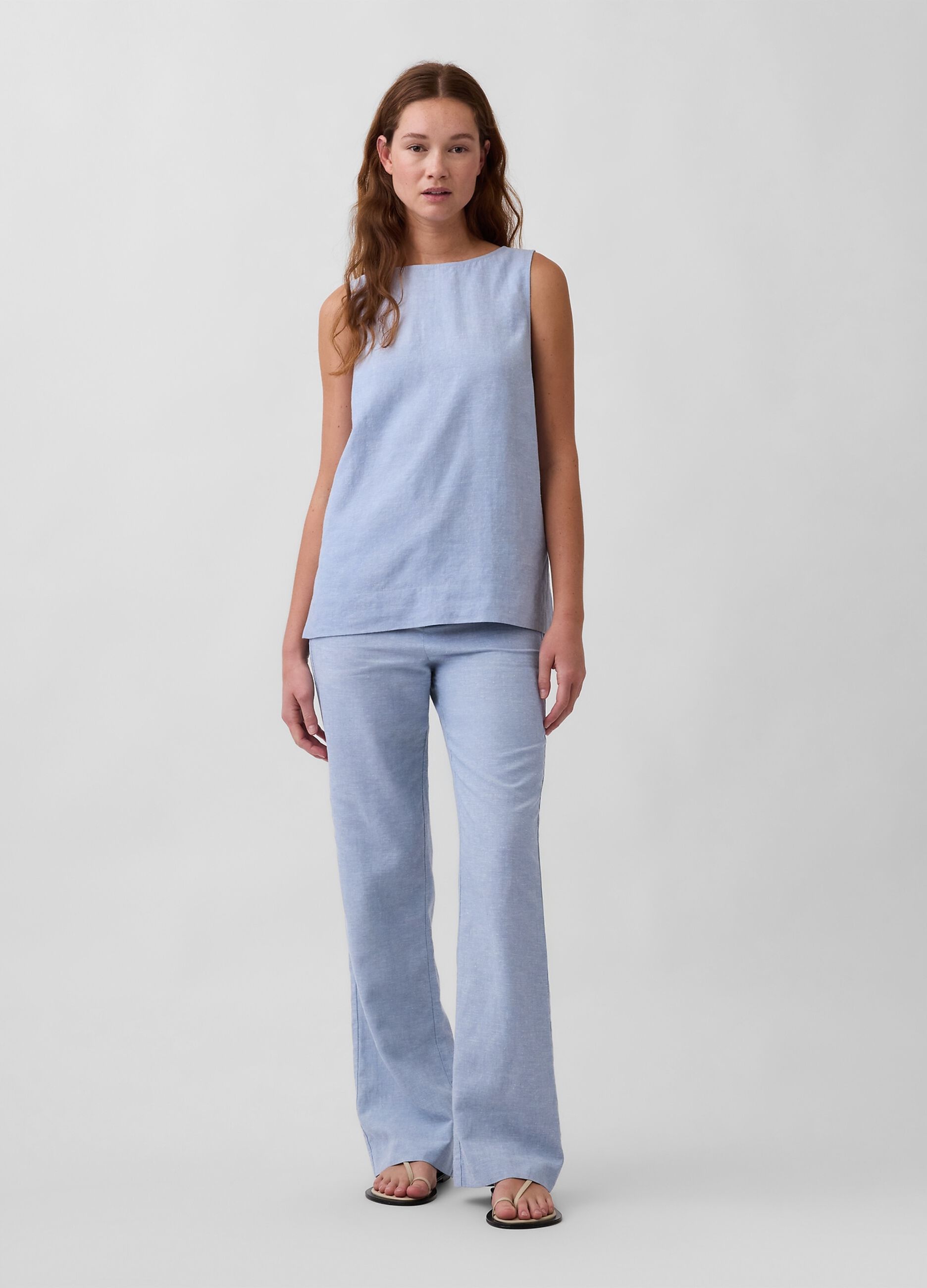 Linen-blend palazzo trousers