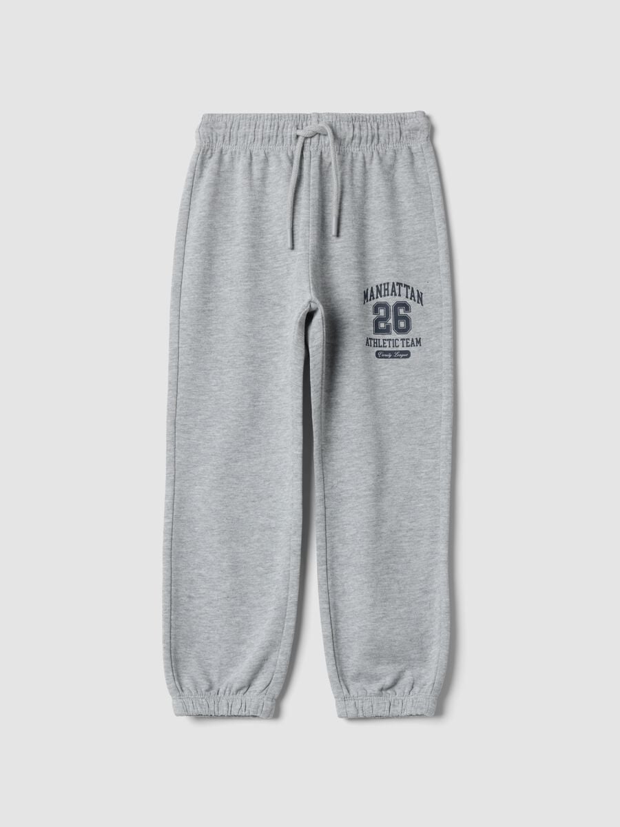 Pantaloni jogger grigi in puro cotone con stampa_0