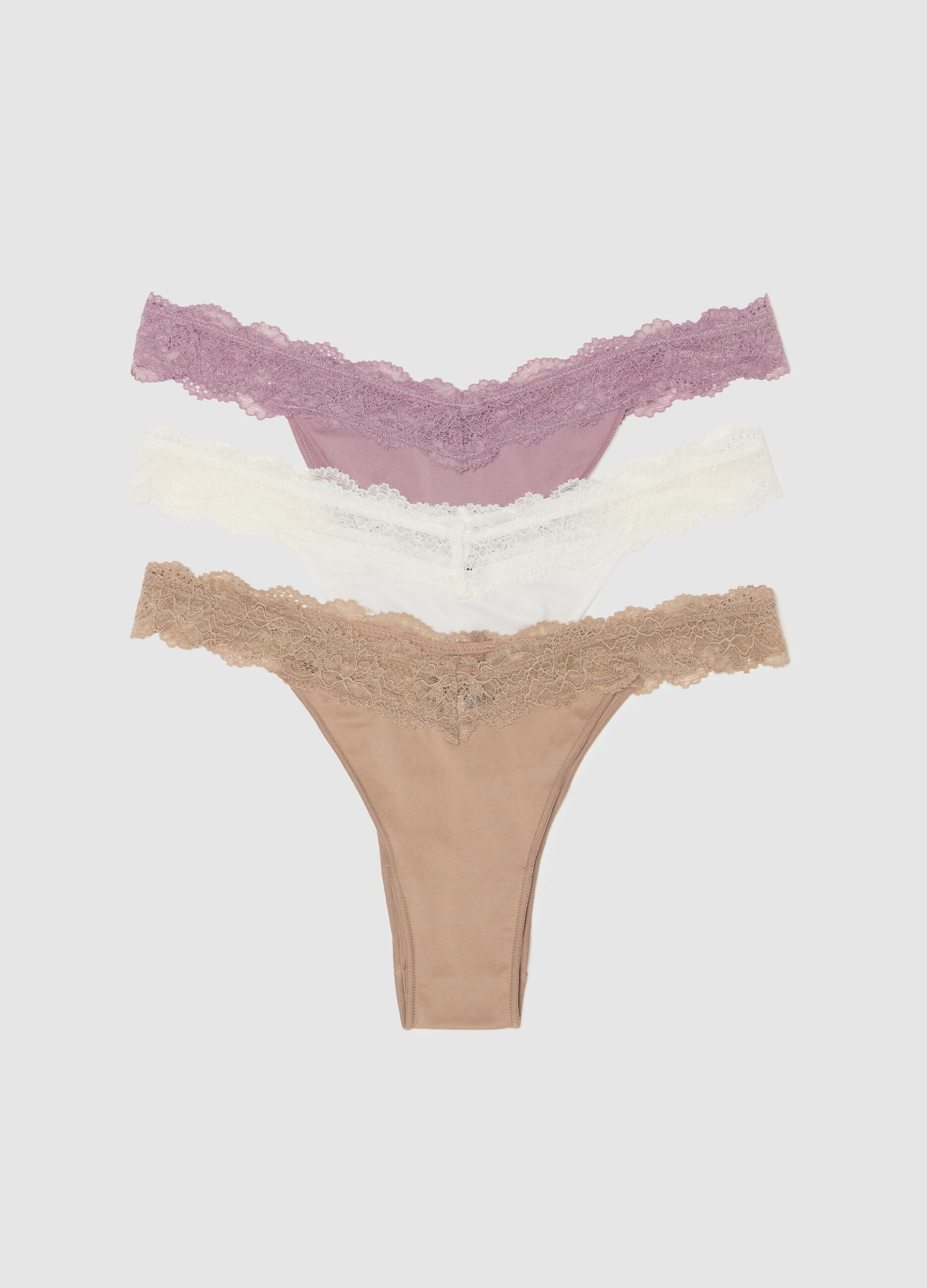 Three-pack Brazilian-cut briefs with lace