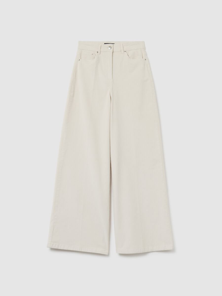 White wide-leg stretch cotton trousers in regular fit_4