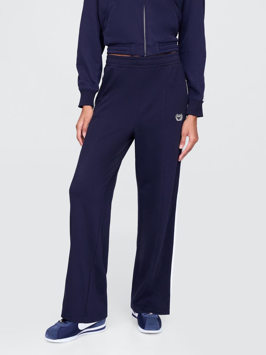 Navy blue cotton blend sports trousers_1