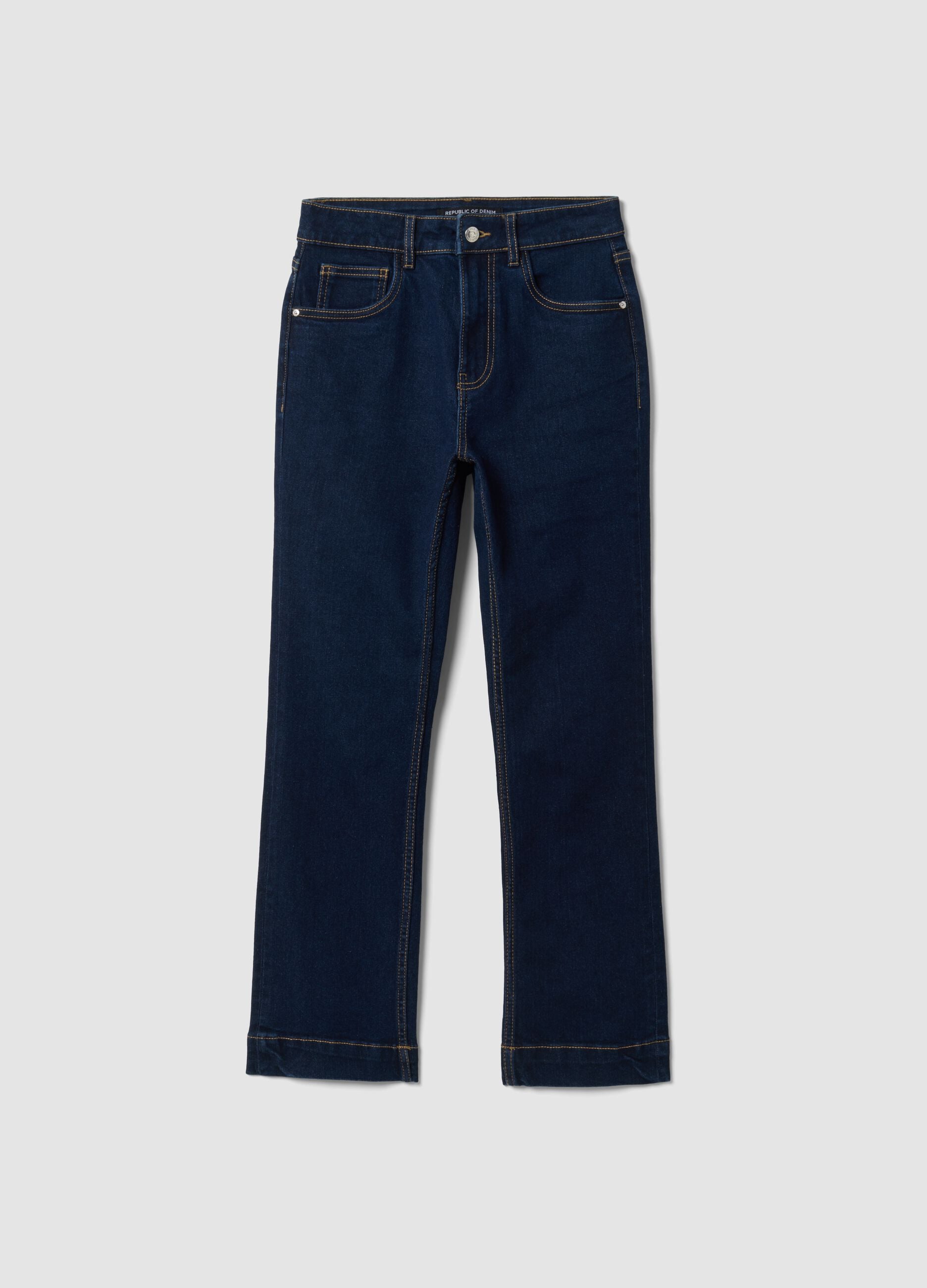 Blue denim cropped slim-fit jeans in stretch cotton and viscose