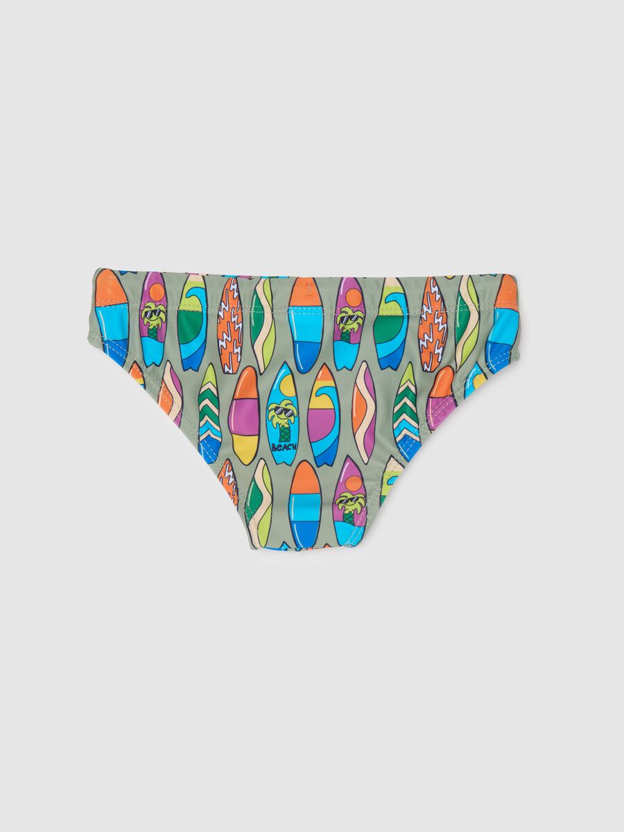 Boys’ swim briefs in multicoloured stretch fabric and with elastic waistband_1