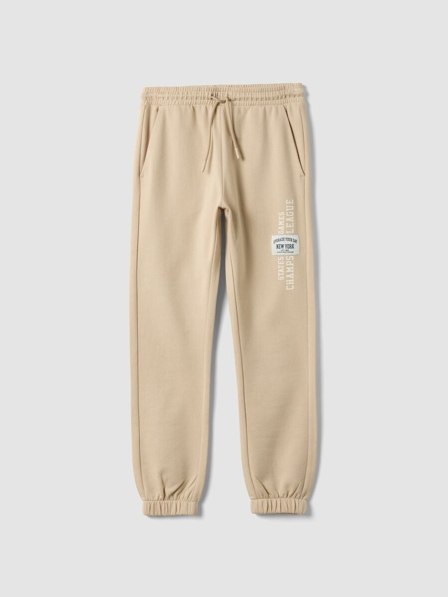 Pantaloni jogger beige in puro cotone con stampa per ragazzo_3