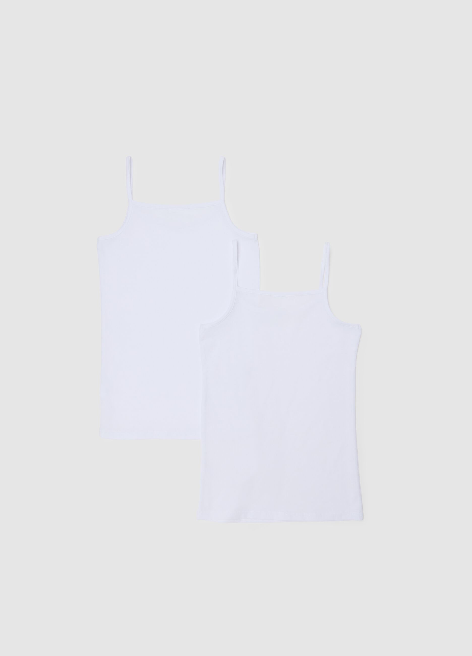 Regular fit white cotton girls' vest set