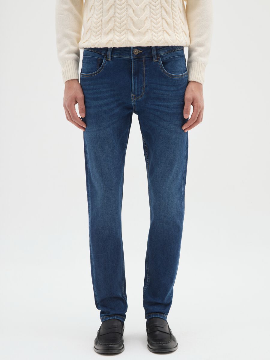 Blue denim jeans in cotton blend skinny fit_1