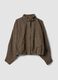 Brown regular zip-up jacket with herringbone pattern_0