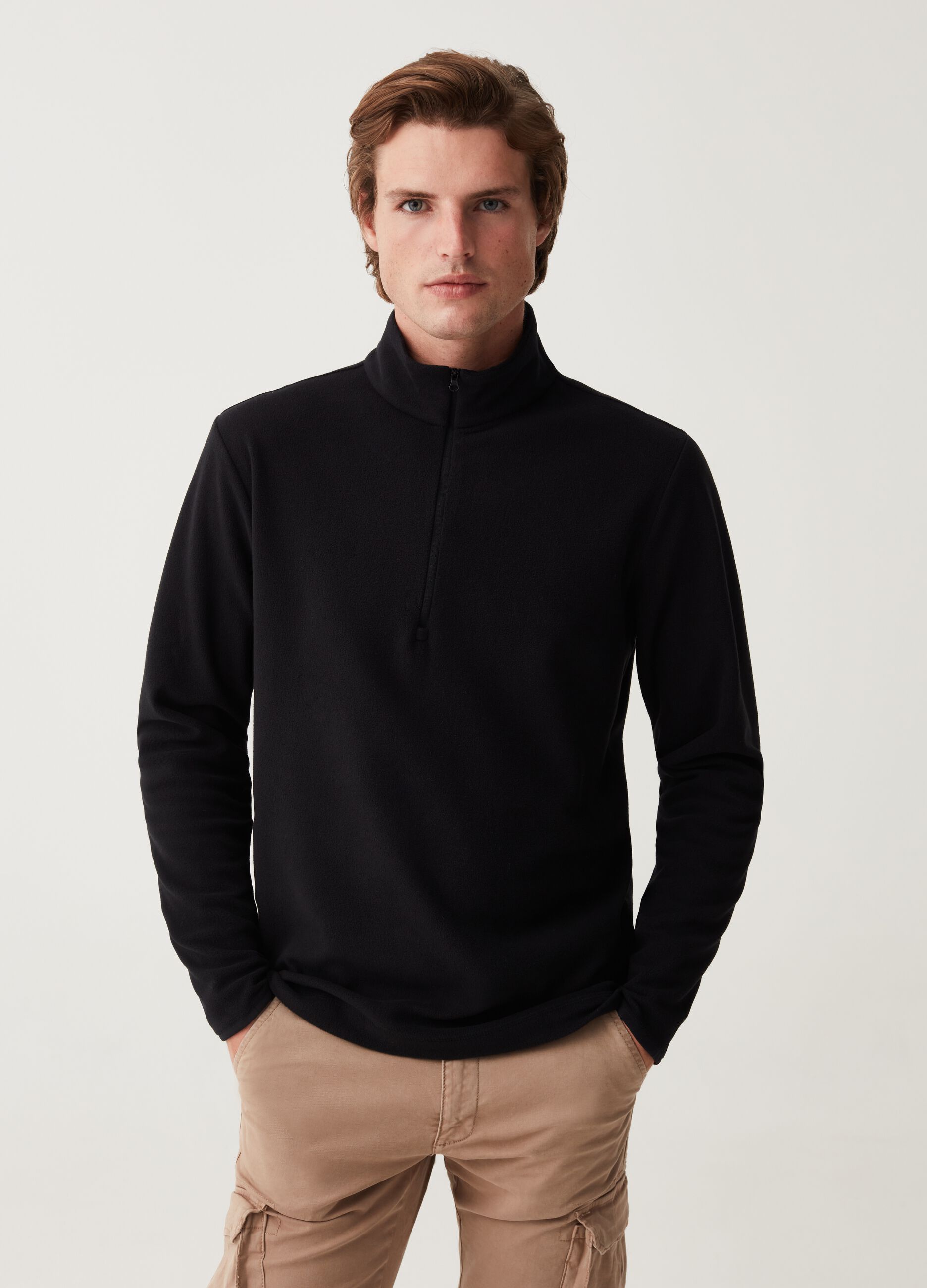 Felpa half zip in pile Nero da Uomo OVS