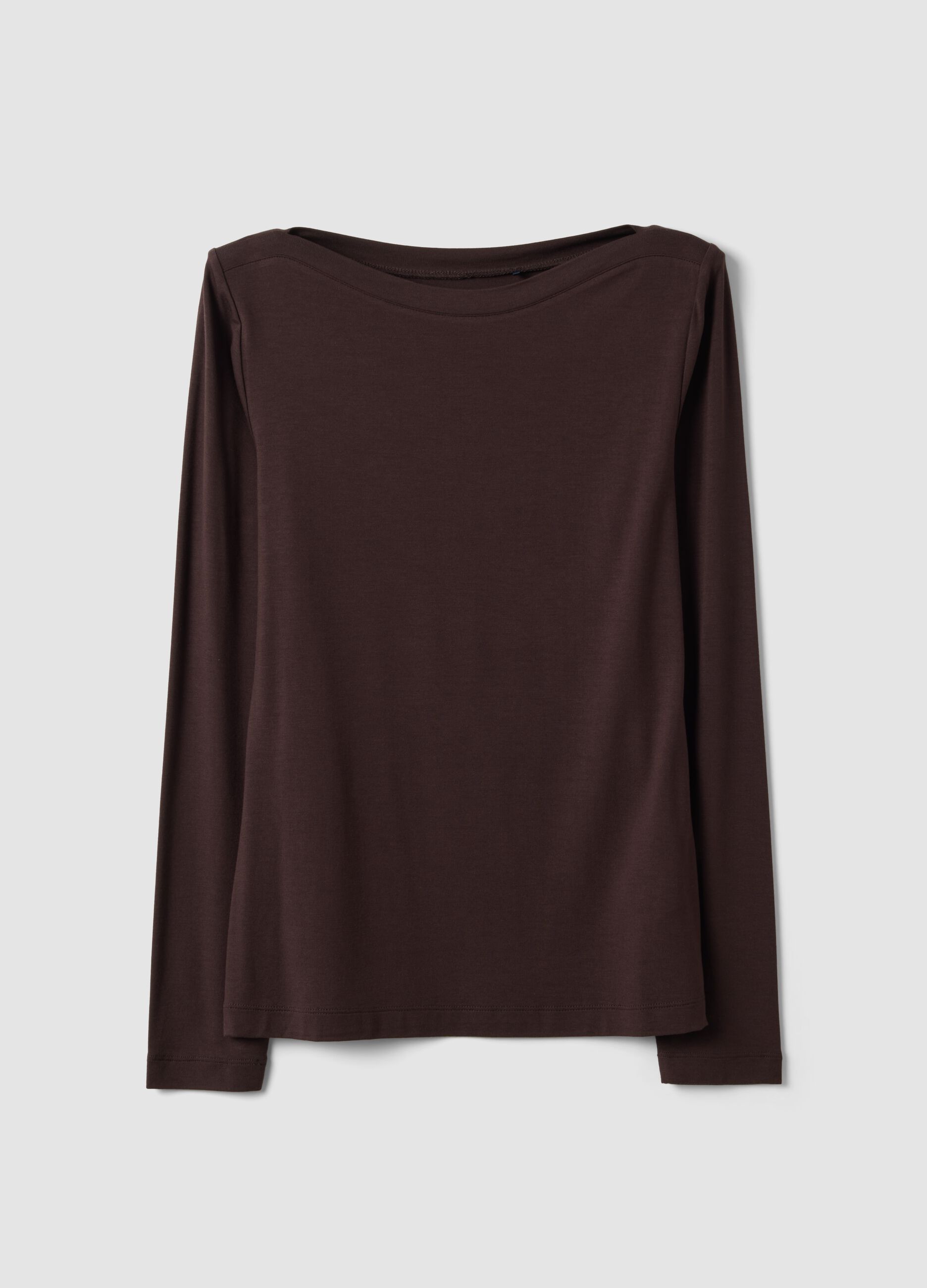 Brown slim-fit stretch viscose T-shirt