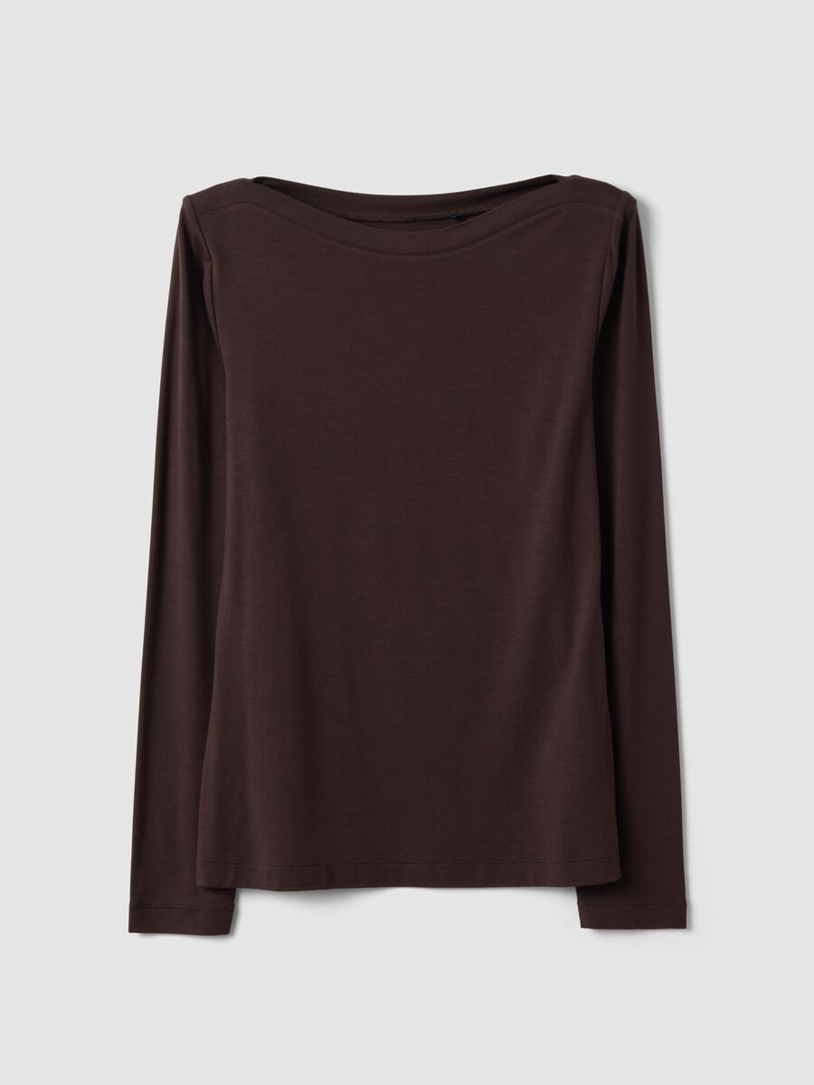 T-shirt marrone in viscosa elasticizzata slim fit_4