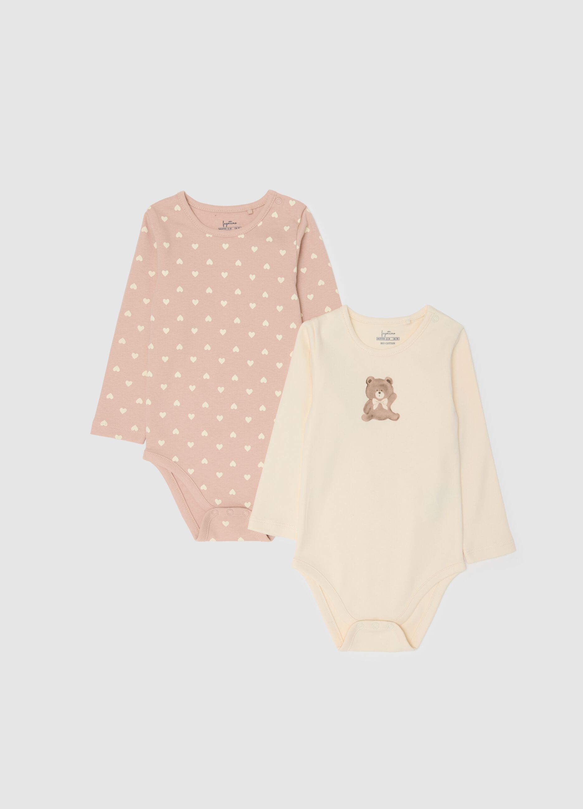 Baby girls' long-sleeve multicolour pure cotton bodysuit twin pack