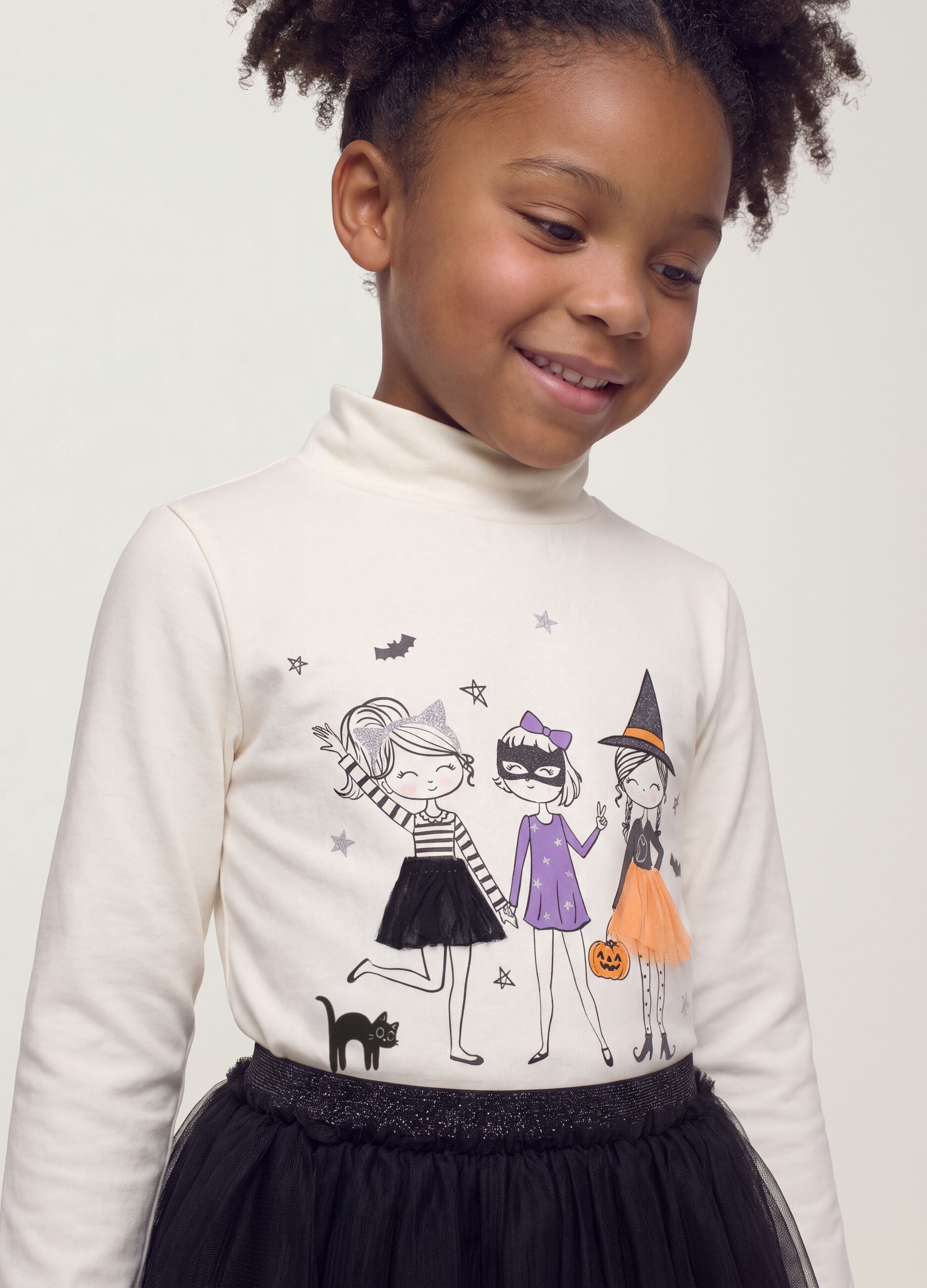 T-shirt bianca in cotone elasticizzato con Collo rialzato