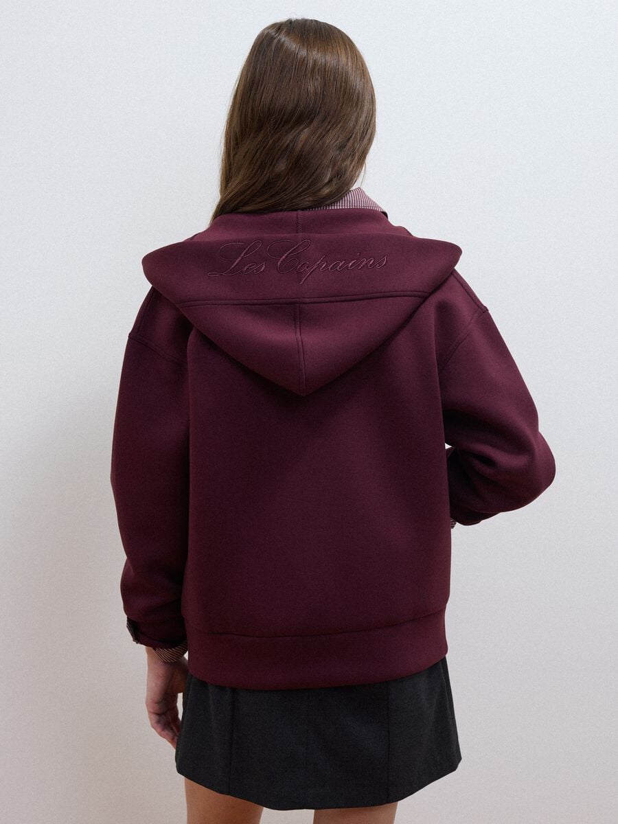Felpa full zip rossa in viscosa elasticizzata over fit_3