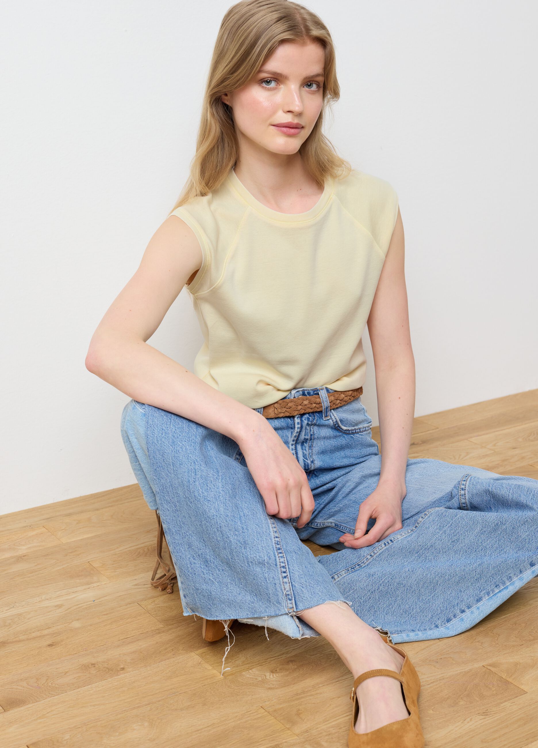 Women's yellow fitted pure cotton vest