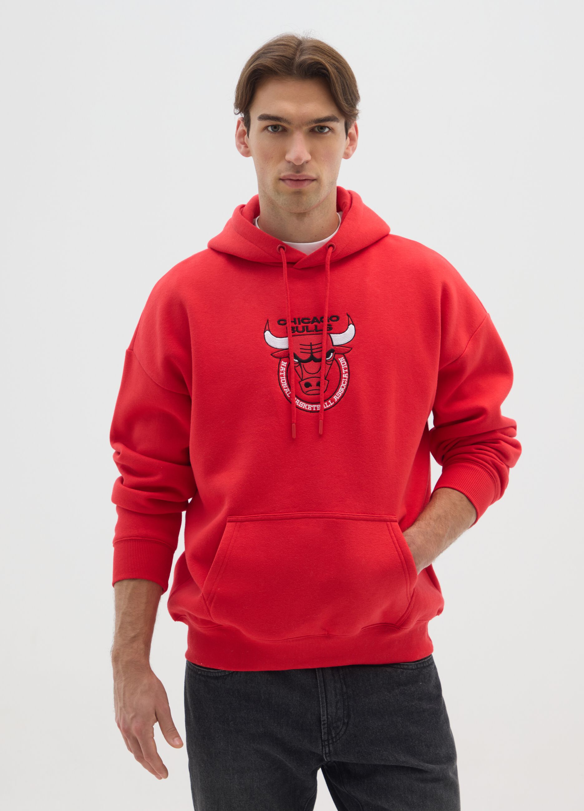 Red hoodie with Chicago Bulls logo