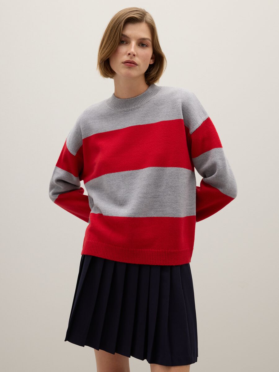 Grey and Red Striped Jumper_0