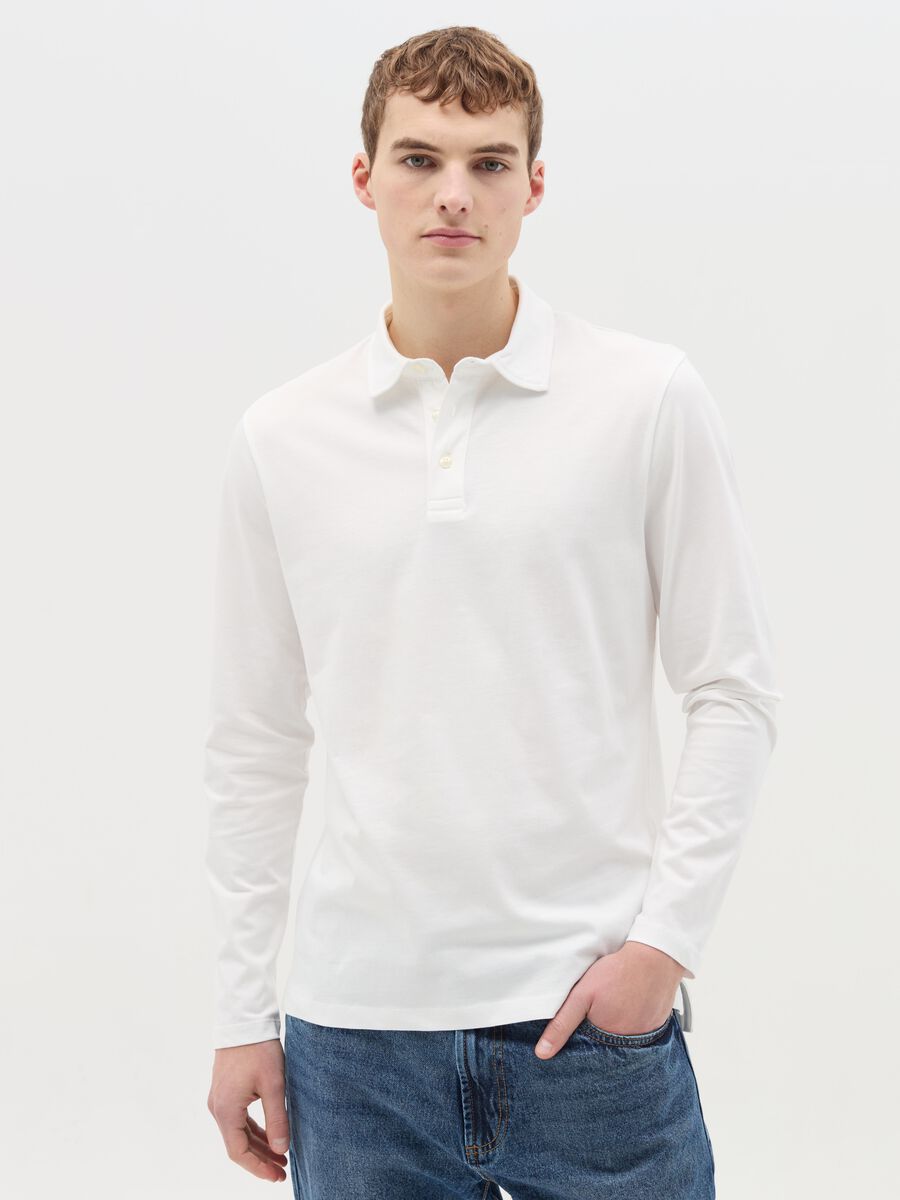 Cotton polo shirt with long sleeves_0