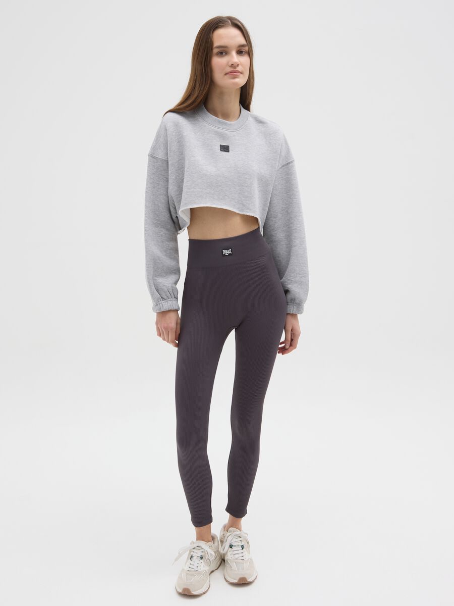 Leggings lunghi grigi a righe regular fit con logo Everlast_0