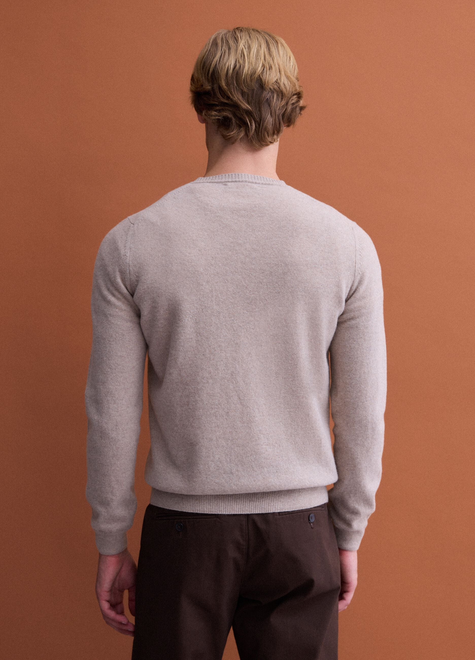 Beige pure wool crew-neck jumper, regular fit