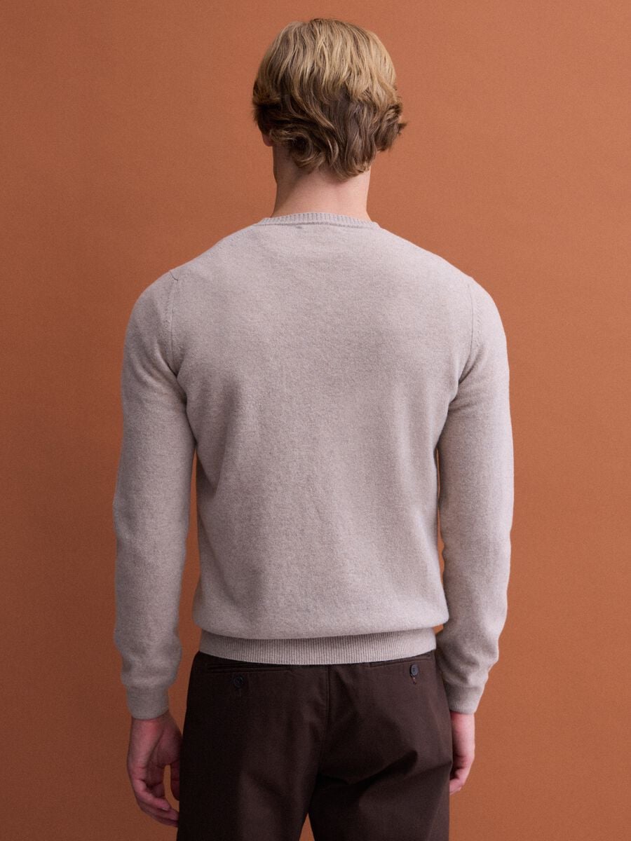 Pullover beige in pura lana a girocollo regular fit_3