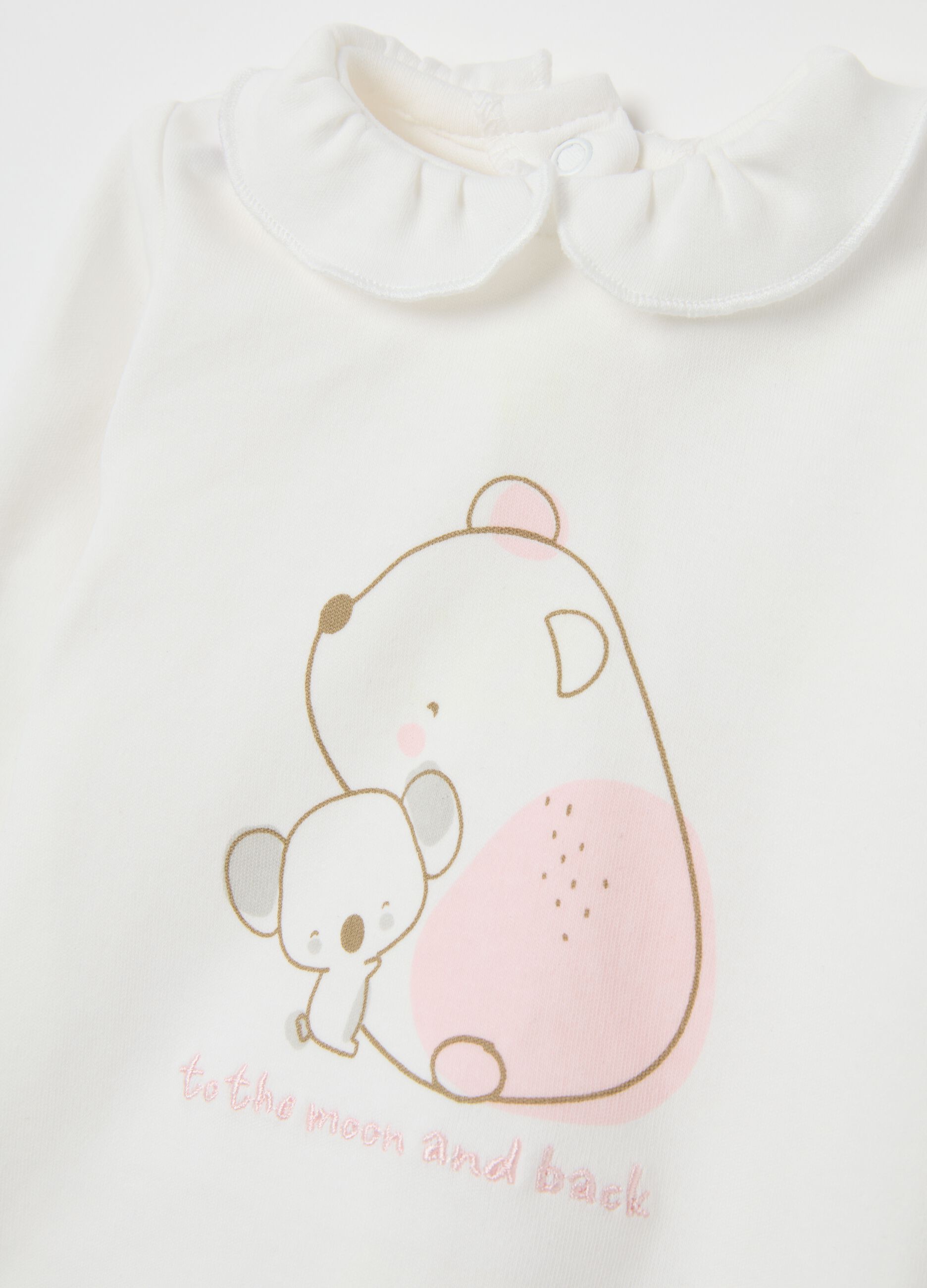 Cotton White and Pink Girl's Jumper and Trousers Set