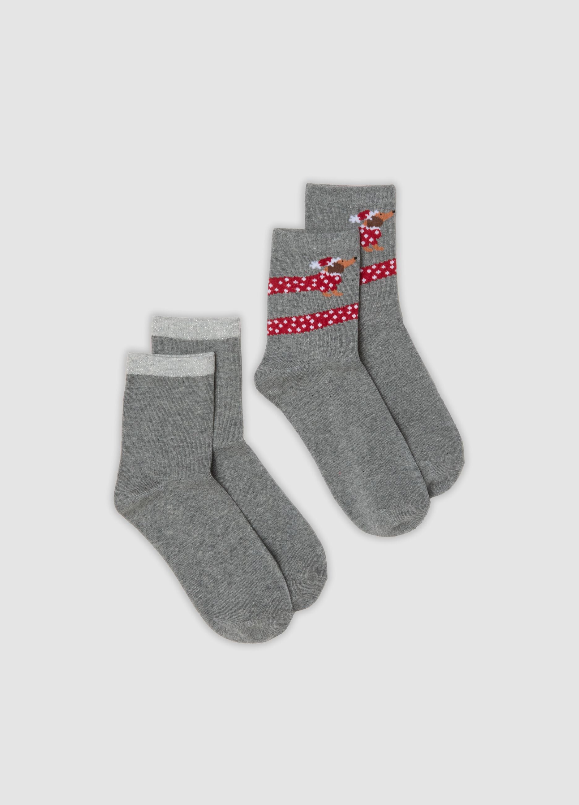 2-pack grey socks in stretch organic cotton blend with dachshund motif